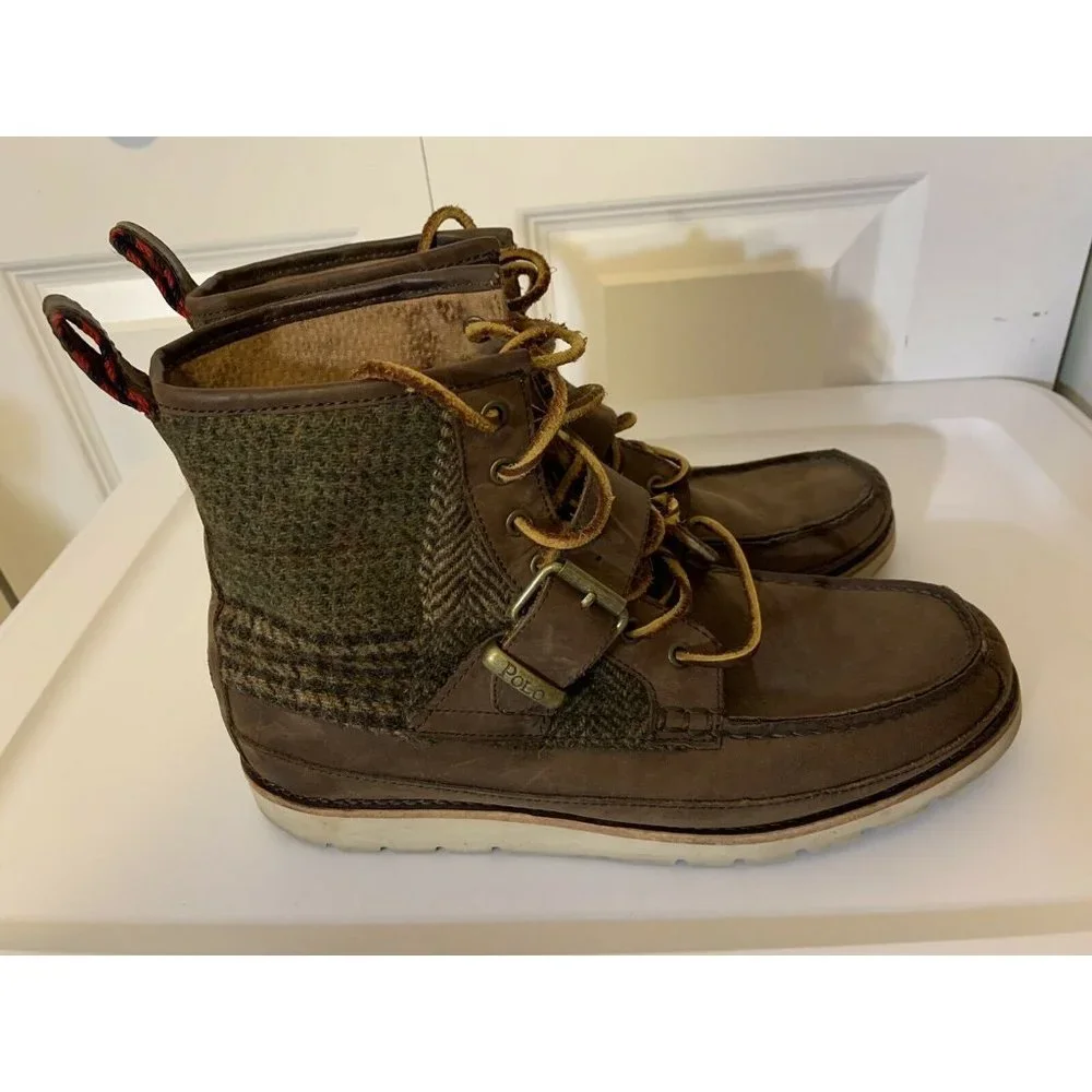 Polo Ralph Lauren Men’s Sz 8.5 D‎ Saddleworth Boots Brown Leather Lace Up